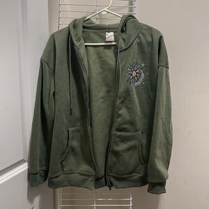 No Boundaries Olive Green Hoodie with Sun and Moon print